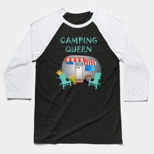 Camping Queen Funny Camper Shirt Gift. Funny camper graphic design with the quote, CAMPING QUEEN Baseball T-Shirt